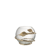 Vaas Blad Schaal uit de set van J-Line, bolvormig glas met een gouden bladerband