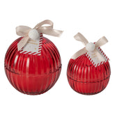 Set Van 2 Kaarsen Kerstbal Glas Kerstrood van J-Line, de complete set met beide maten naast elkaar op witte achtergrond