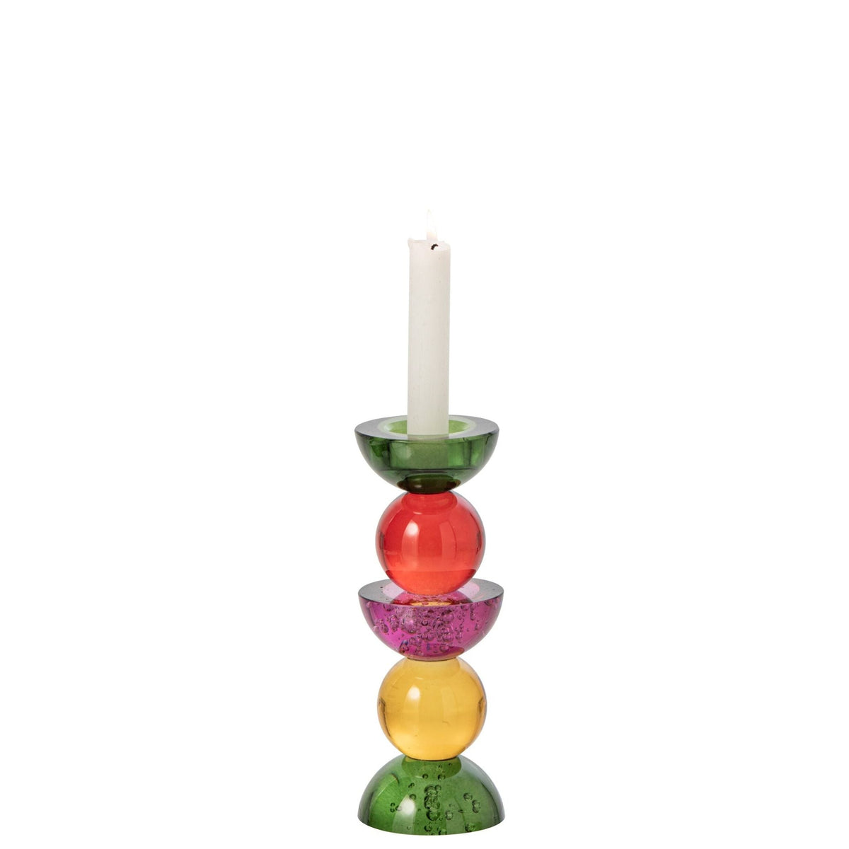 Kleine groen paarse kandelaar uit de set van J-Line, Ø8cm x H21cm