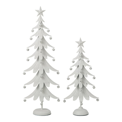 Set Van 2 Kerstbomen Met Ster Wit van J-Line, beide bomen naast elkaar op witte achtergrond