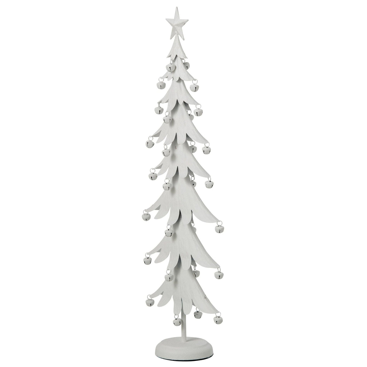 Witte metalen kerstboom met ster van J-Line, zijaanzicht op witte achtergrond