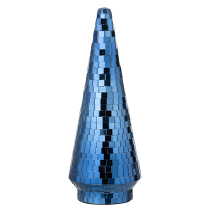 Kerstboom Spiegelglas Blauw Large van J-Line, onderdeel van de Set Van 2 Kerstbomen Spiegelglas Blauw, op witte achtergrond