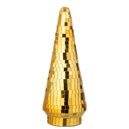 Kerstboom Spiegelglas Goud Large van J-Line, onderdeel van de Set Van 2 Kerstbomen Spiegelglas Goud, op witte achtergrond