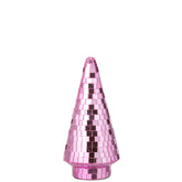 Kerstboom Spiegelglas Roze Medium van J-Line, onderdeel van de Set Van 2 Kerstbomen Spiegelglas Roze, op witte achtergrond
