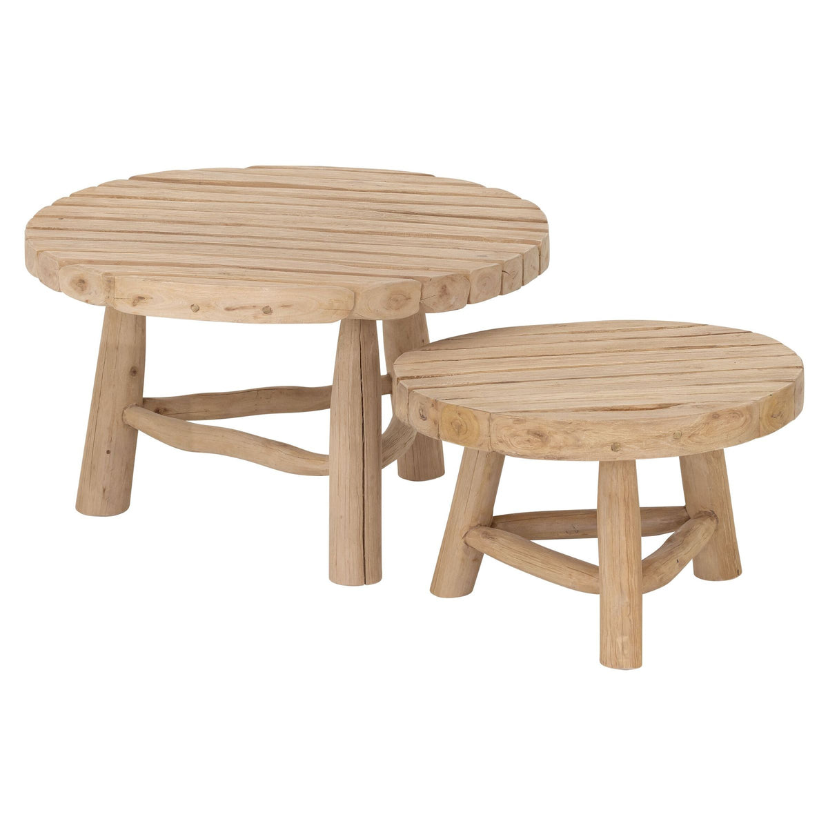 Ronde outdoor salontafels Blue Marlin in twee hoogtes naast elkaar