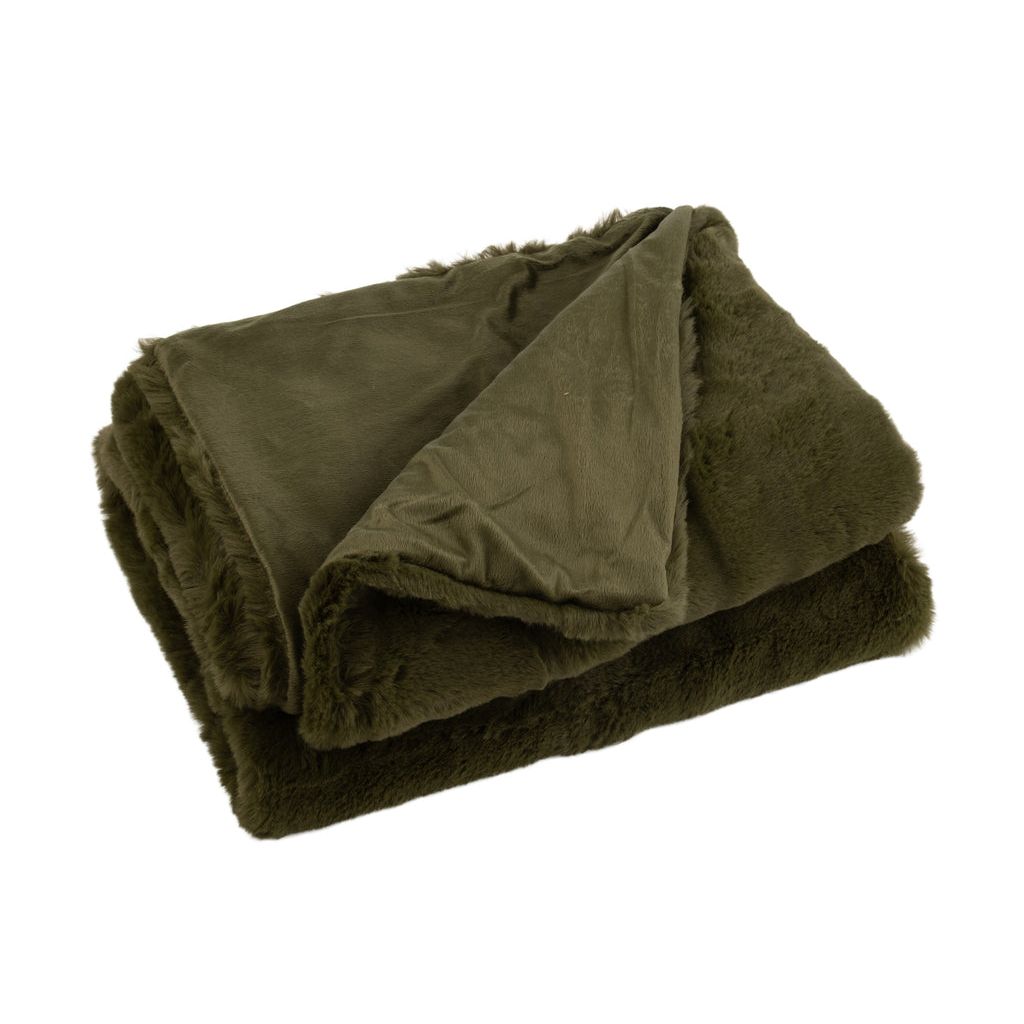 Plaid Cutie Groen uit de set van J-Line, opgevouwen donkergroene plaid met zachte pool