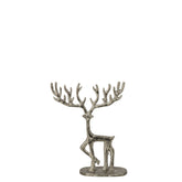 Klein zilverkleurig aluminium rendier van J-Line van 19 cm op een ronde voet