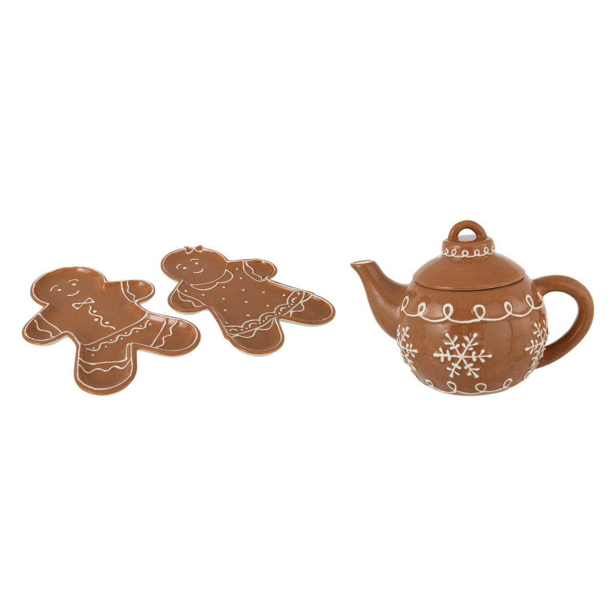 Set Van 2 Serveerschaal en Theepot Cookie Dolomiet van J-Line, de complete set met beide artikelen naast elkaar op witte achtergrond