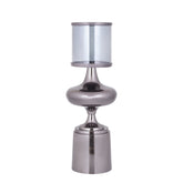 Set Van 2 Uvira Windlichten Grijs Gunmetal van PTMD, het grote windlicht met rookgrijze glazen kelk