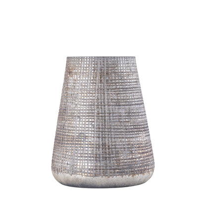 Damin Windlicht Crème Medium van PTMD, onderdeel van de Set Van 2 Windlichten Damin Glas Crème, op witte achtergrond
