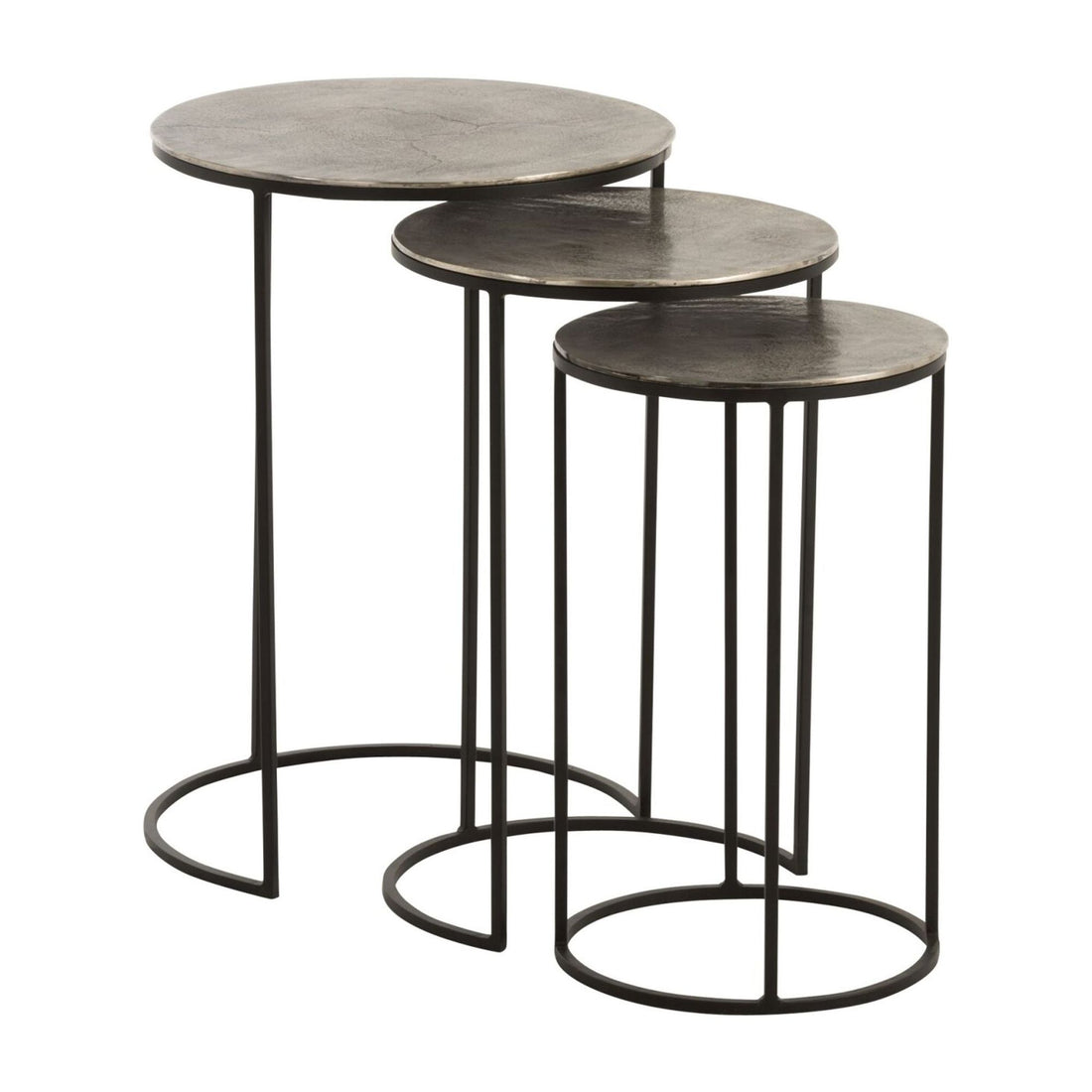 3er-Set Beistelltische Rund Aluminium Schwarz/Grau J-Line