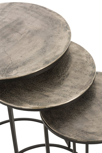 Set van 3 Bijzettafels Rond Aluminium Zwart/Grijs J-Line