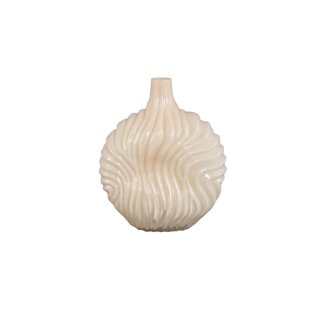 Set Van 3 Kelline Glazen Vazen Ribbel van PTMD, de crème glazen vaas big op witte achtergrond