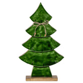 Kerstboom Met Strik Large van J-Line, donkergroen mangohout met jute strik, hoogte 46cm