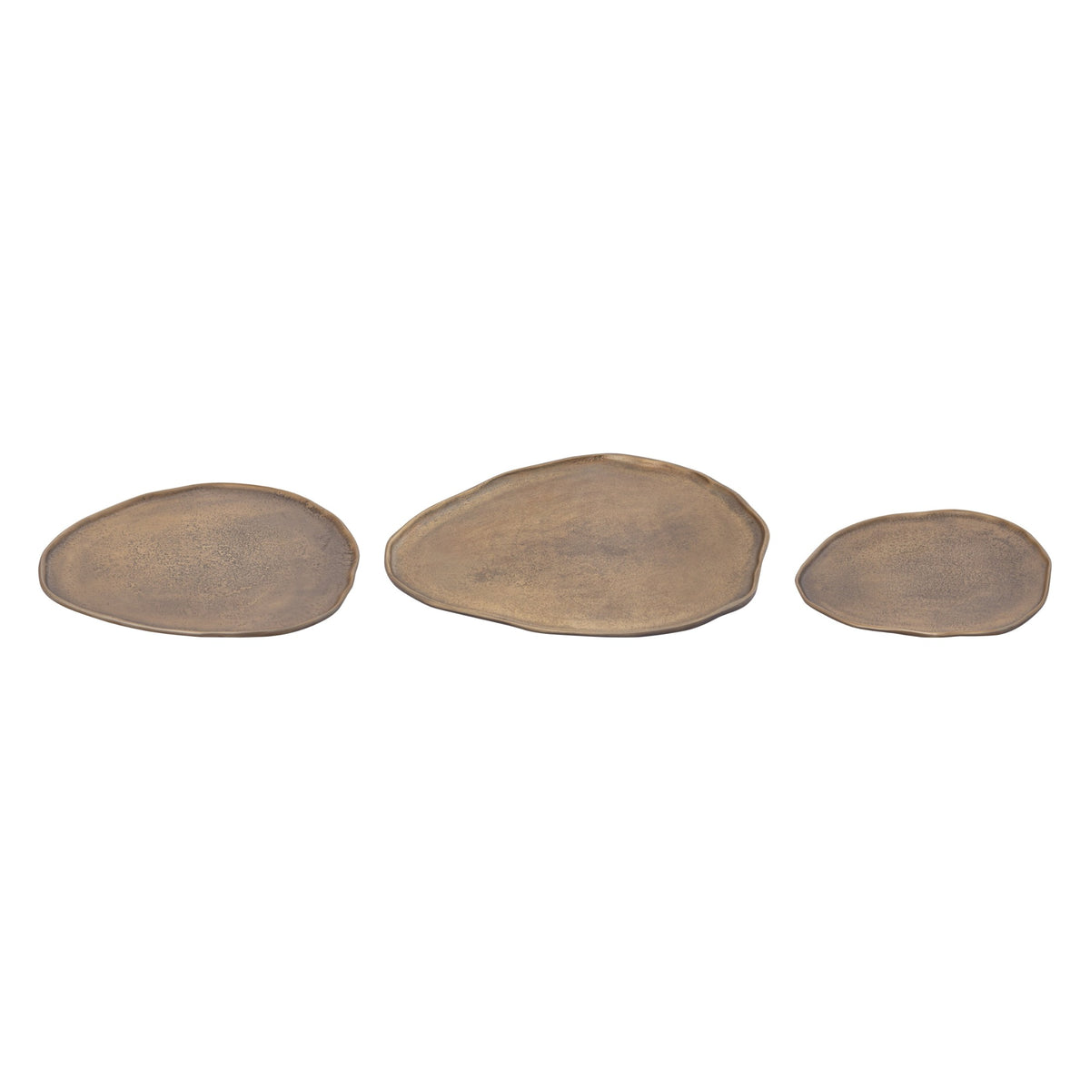 Set Van 3 Kora Schalen Messing van PTMD, de complete set met alle drie de schalen naast elkaar op witte achtergrond