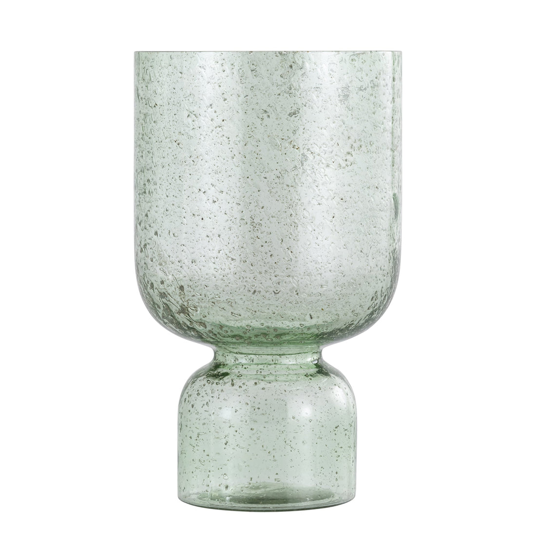 Laurynn Windlicht Groen van PTMD, zeegroen bubbelglas op een dikke glazen voet op witte achtergrond