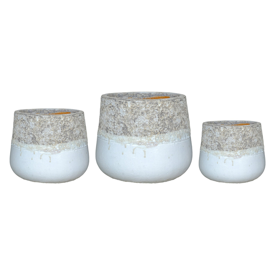 Set Van 3 Lenz Bloempotten Wit Keramiek van PTMD, de complete set met alle drie de bloempotten naast elkaar op witte achtergrond