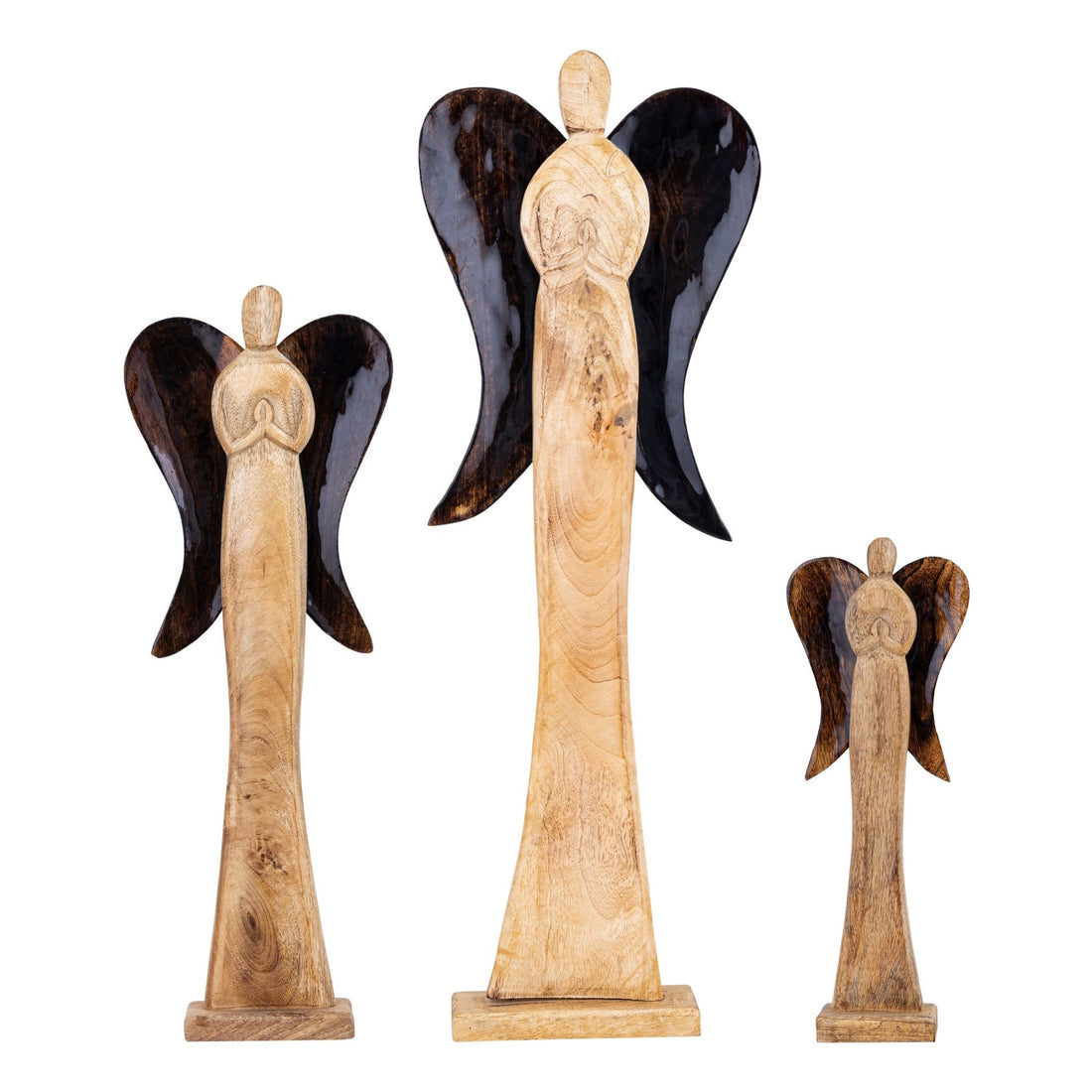 Set Van 3 Maebha Engelen Hout van PTMD, de complete set met alle drie de houten engelen naast elkaar op witte achtergrond