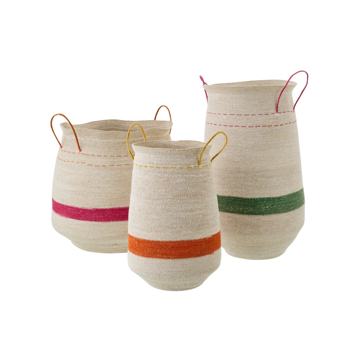 Set Van 3 Mand Met Handvat Gestreept Zeegras Multi J-Line
