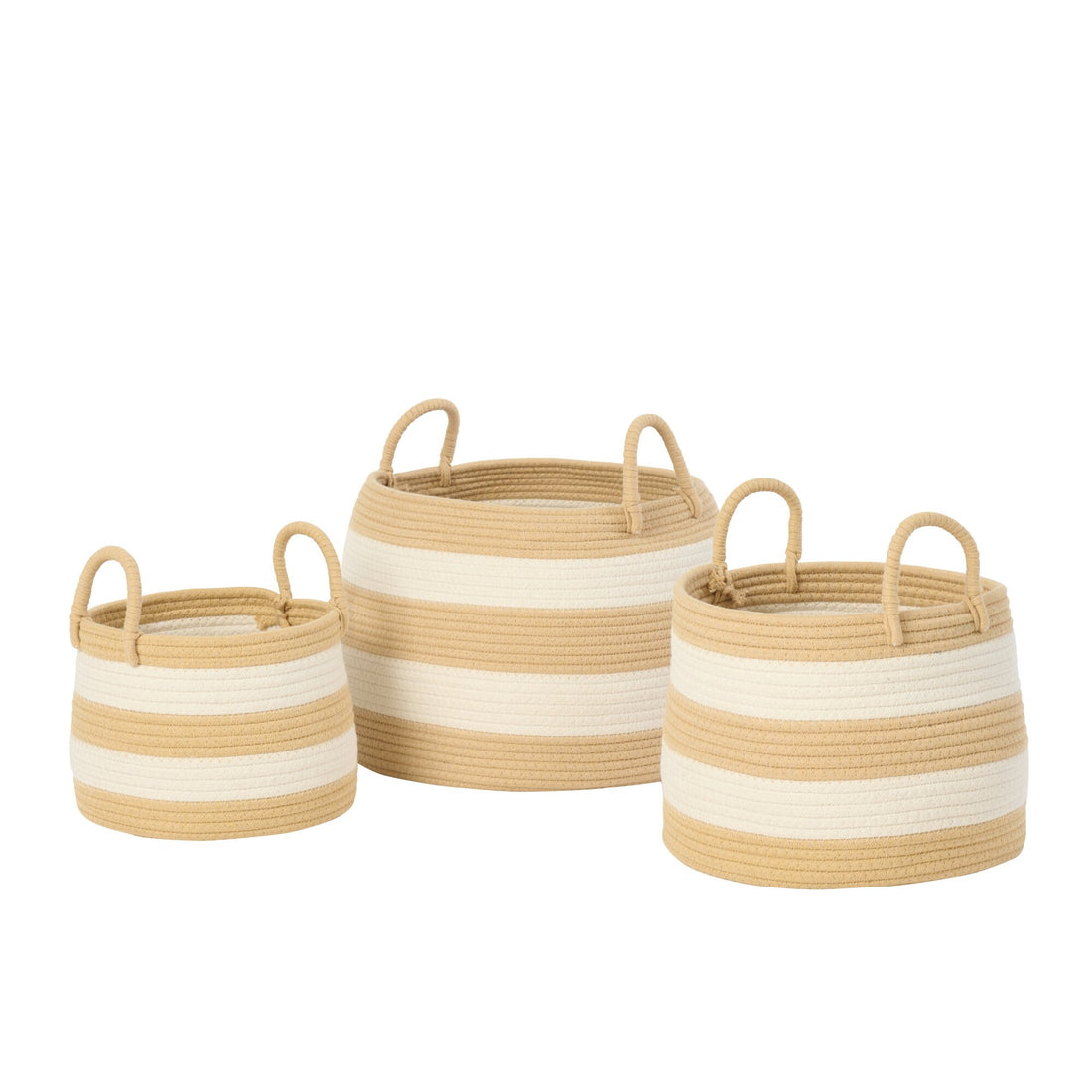 3er-Set Körbe mit Griff, rund, gestreift, Polyester, Natur/Weiß, J-Line