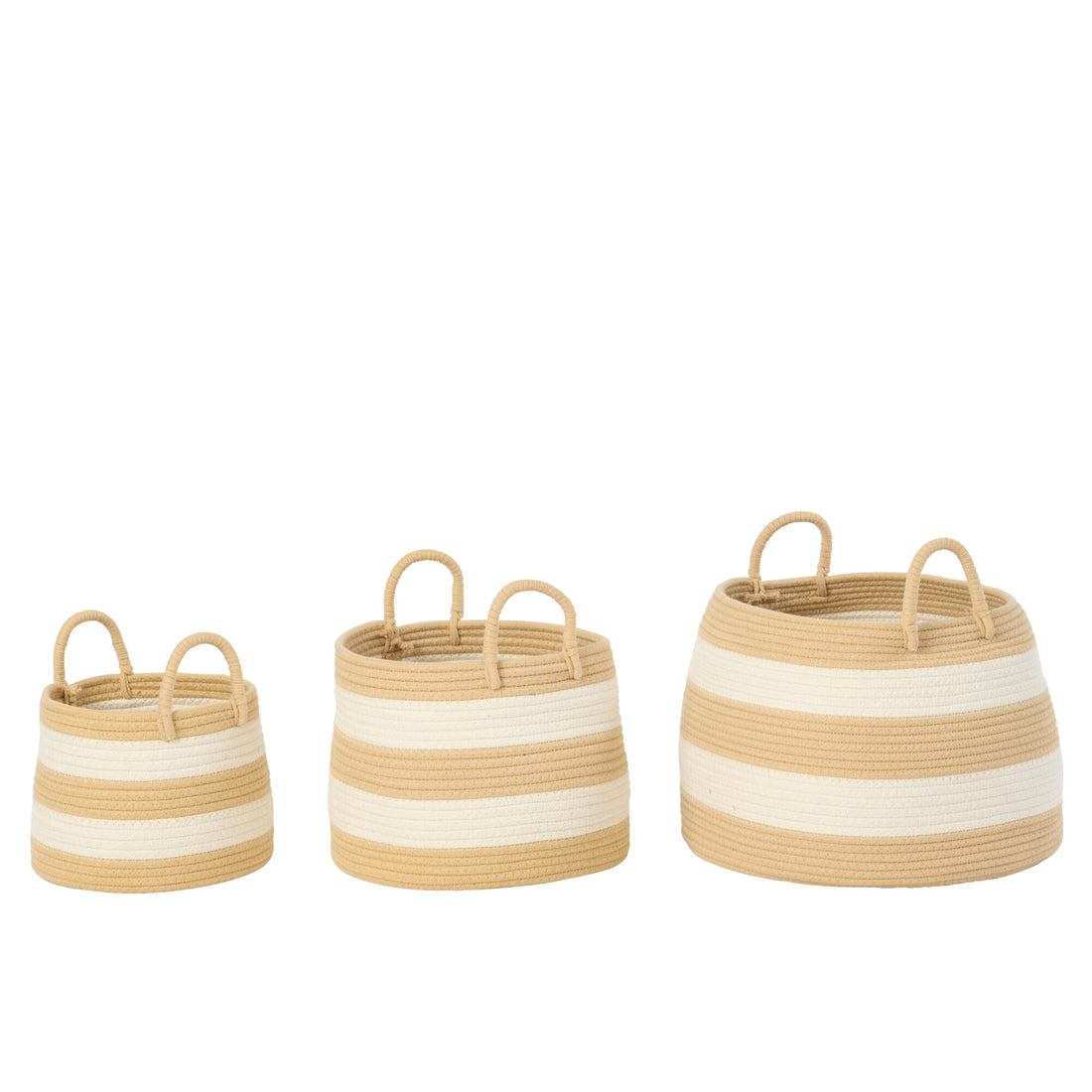 3er-Set Körbe mit Griff, rund, gestreift, Polyester, Natur/Weiß, J-Line