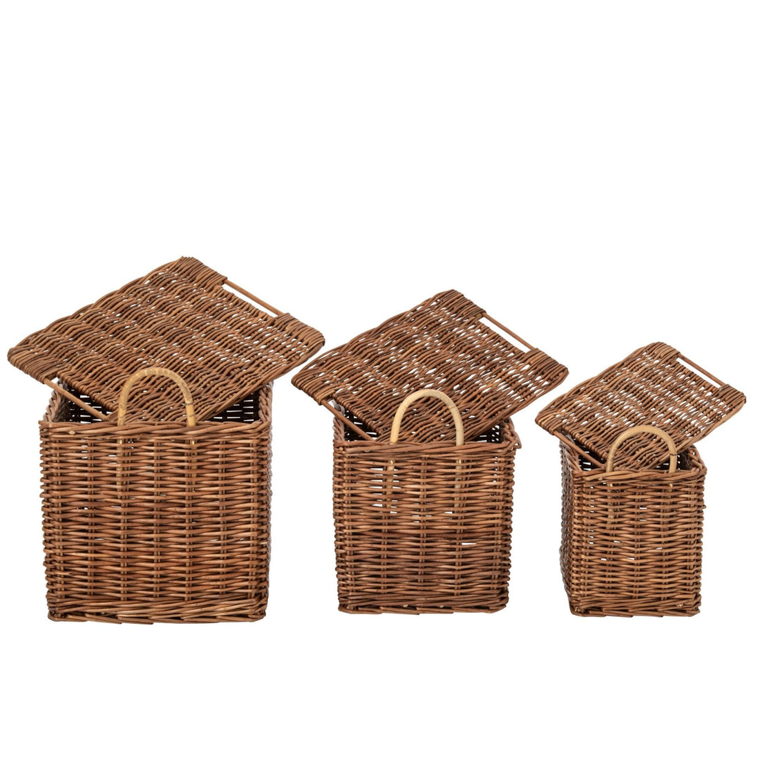 Set Van 3 Mand Met Handvatten Riet Naturel/Roestbruin J-Line