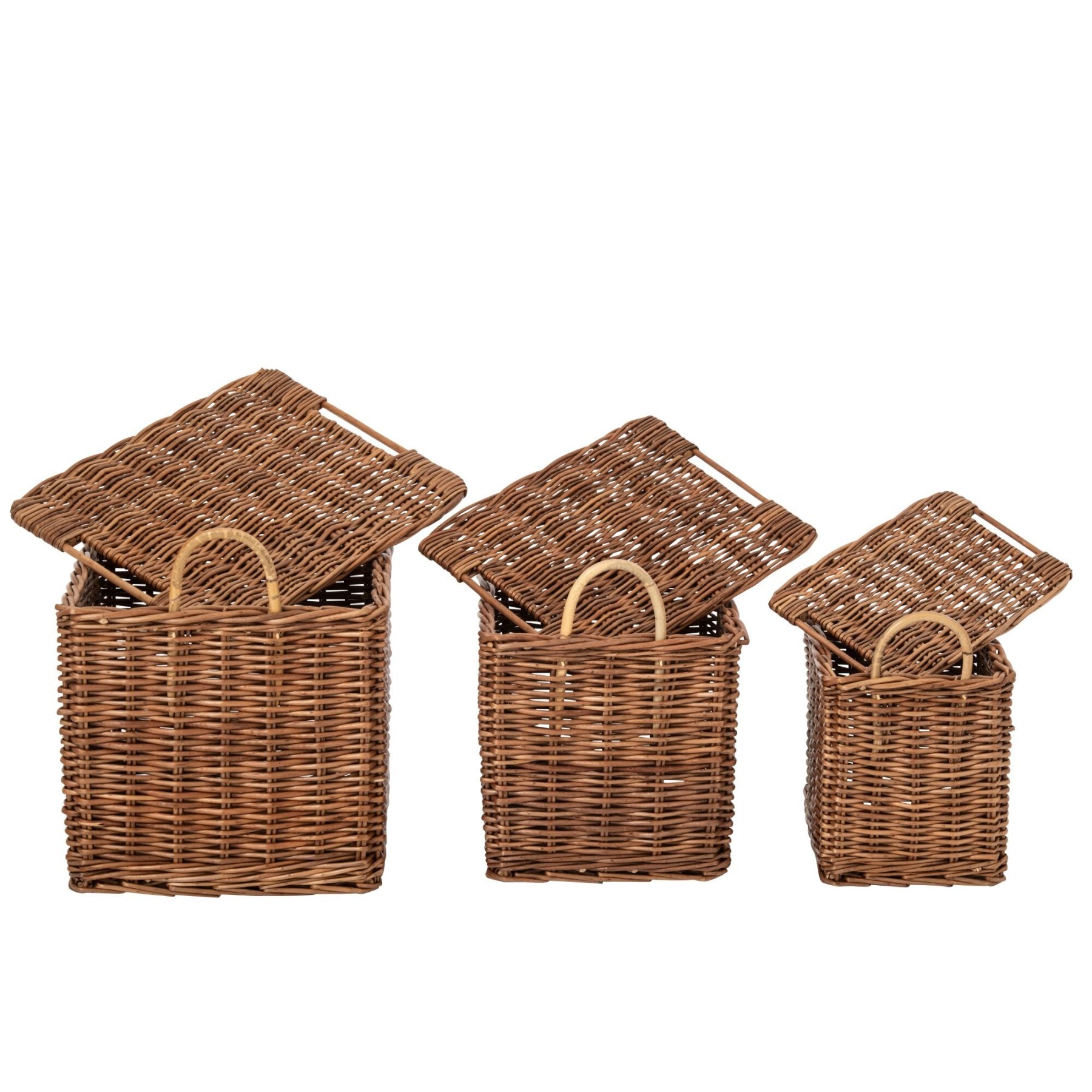 Set Van 3 Mand Met Handvatten Riet Naturel/Roestbruin J-Line