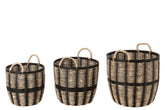Set Van 3 Manden Touw/Rattan Zwart/Naturel - Mand - J-Line - livinglovely.nl
