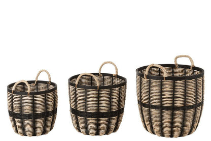 Set Van 3 Manden Touw/Rattan Zwart/Naturel - Mand - J-Line - livinglovely.nl