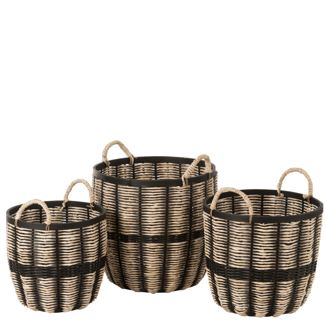 Set Van 3 Manden Touw/Rattan Zwart/Naturel - Mand - J-Line - livinglovely.nl