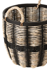 Set Van 3 Manden Touw/Rattan Zwart/Naturel - Mand - J-Line - livinglovely.nl
