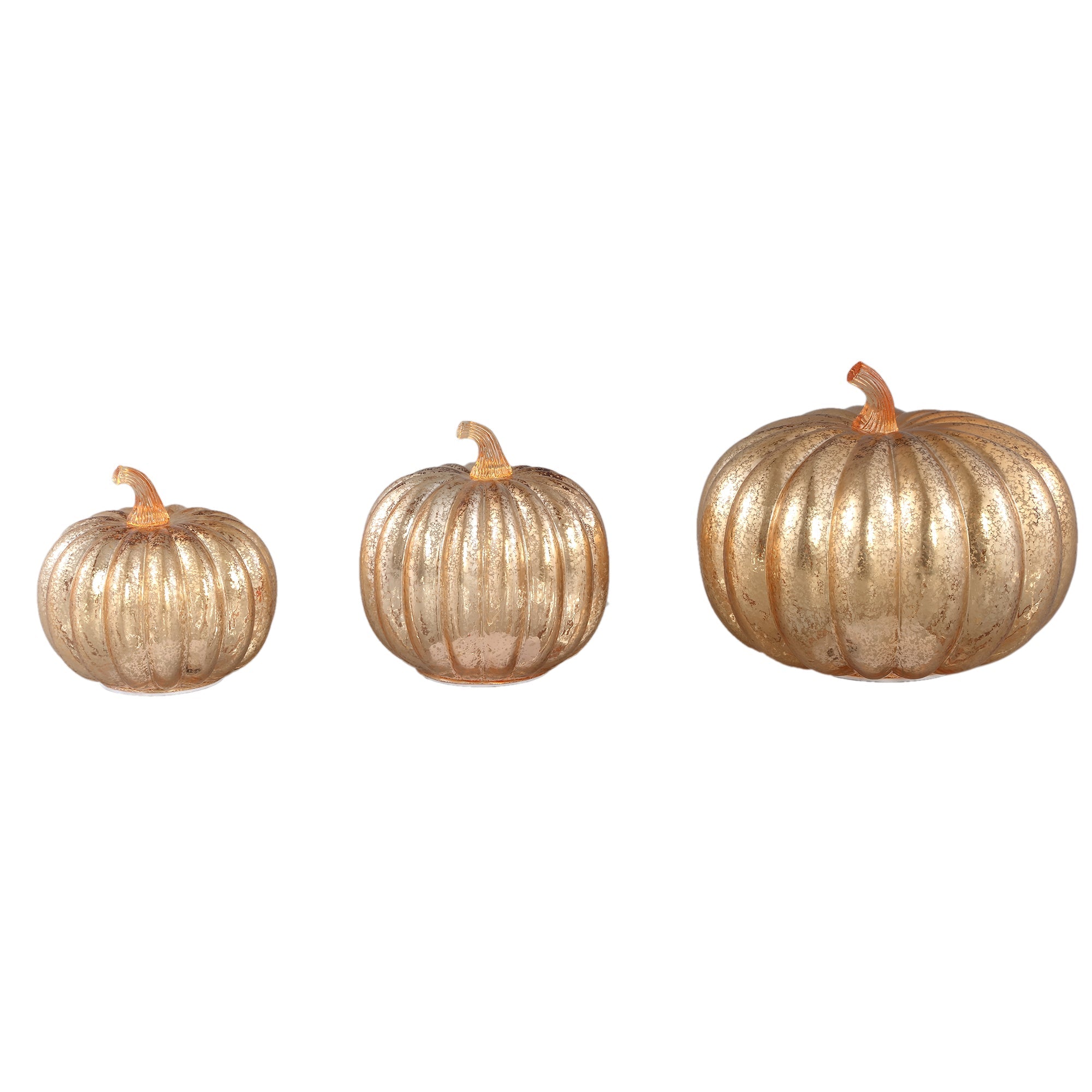 Set Van 3 Pumpa Pompoen LED Lampjes Goud van PTMD, de drie glazen pompoenen S, M en L samen