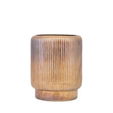Set Van 3 Shalea Windlichten Amber Ribbelglas van PTMD, het middelgrote windlicht M van 25 centimeter op ronde voet