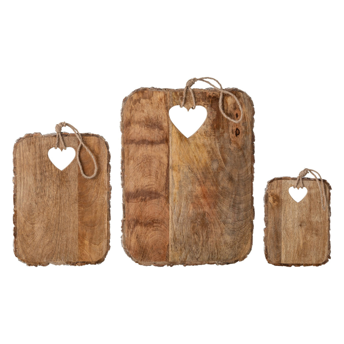 Set van 3 snijplanken Hart van J-Line, de complete set met alle drie de snijplanken naast elkaar op witte achtergrond