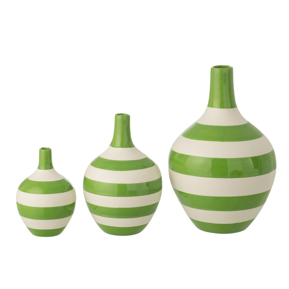 Set Van 3 Vaas Gestreept Porselein Wit/Groen J-Line
