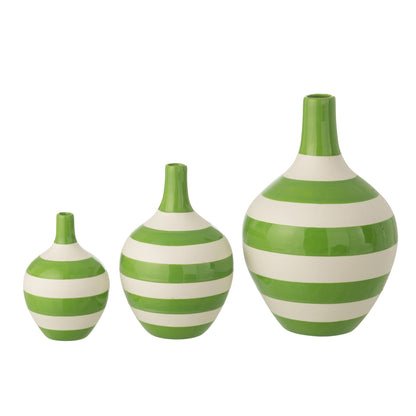 Set Van 3 Vaas Gestreept Porselein Wit/Groen J-Line