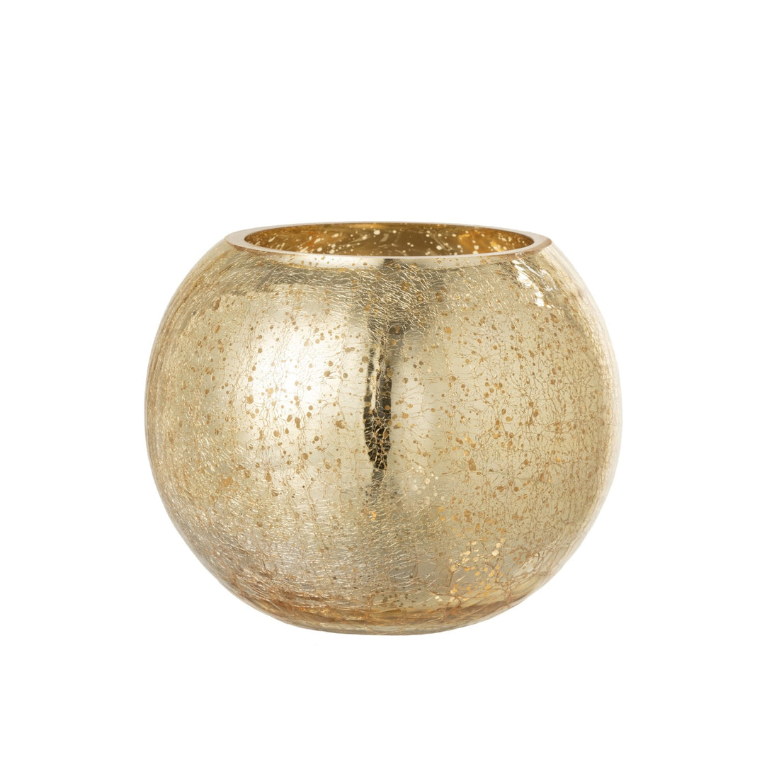 Windlicht Craquelé Glas Parelmoer Goud Large van J-Line, onderdeel van de Set Van 3 Windlichten Craquelé Glas Parelmoer Goud, op witte achtergrond