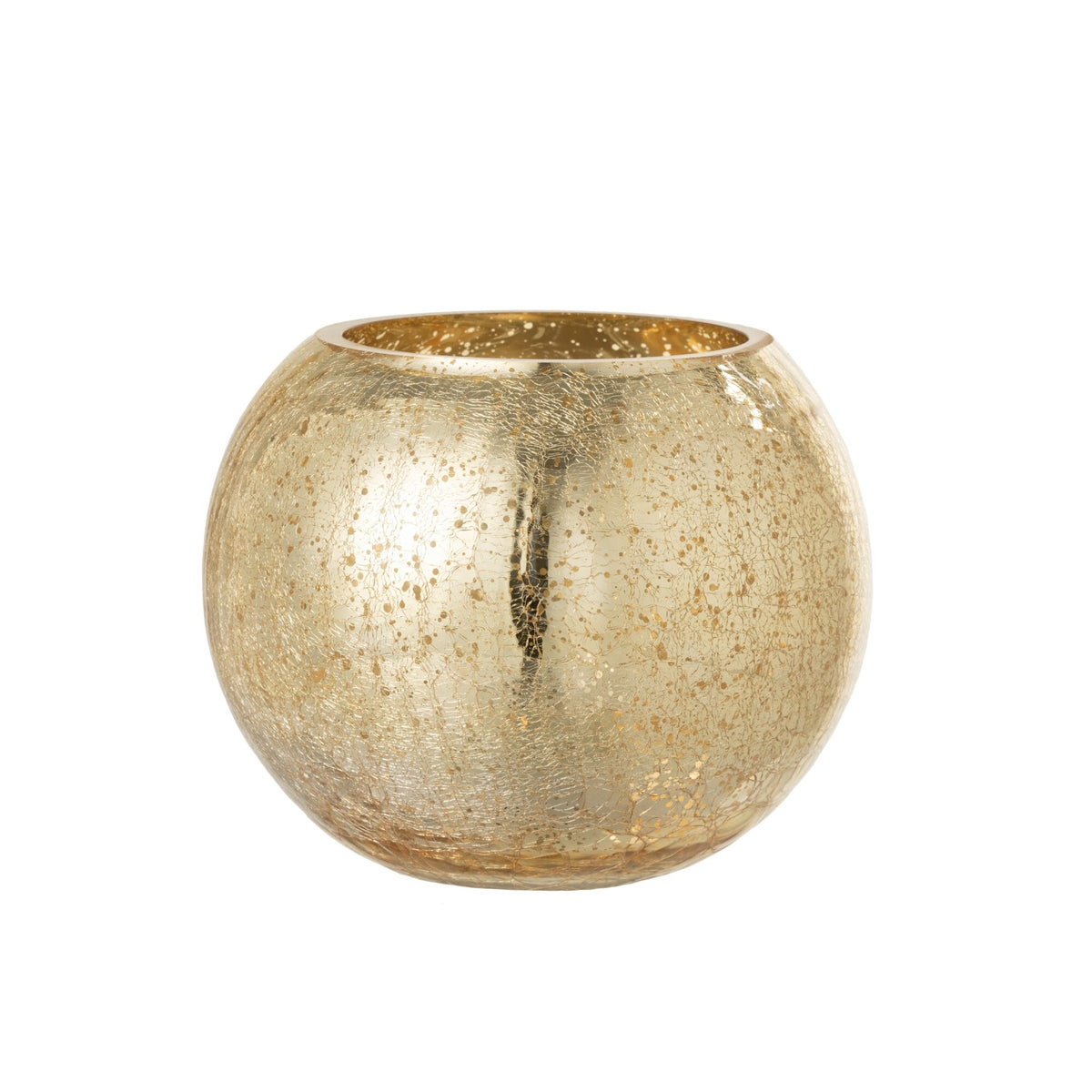 Windlicht Craquelé Glas Parelmoer Goud Large van J-Line, onderdeel van de Set Van 3 Windlichten Craquelé Glas Parelmoer Goud, op witte achtergrond