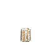 Windlicht Lea Cilinder Gestreept Glas Goud Small van J-Line, onderdeel van de Set Van 3 Windlichten Lea Cilinder Gestreept Glas Goud, op witte achtergrond
