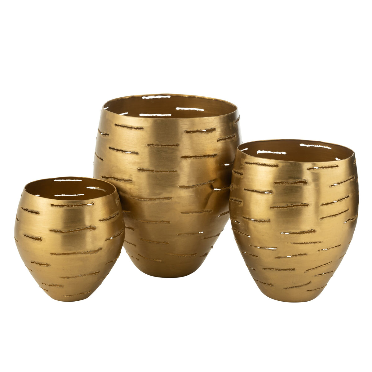 3er-Set Windlichter Metall Gold J-Line