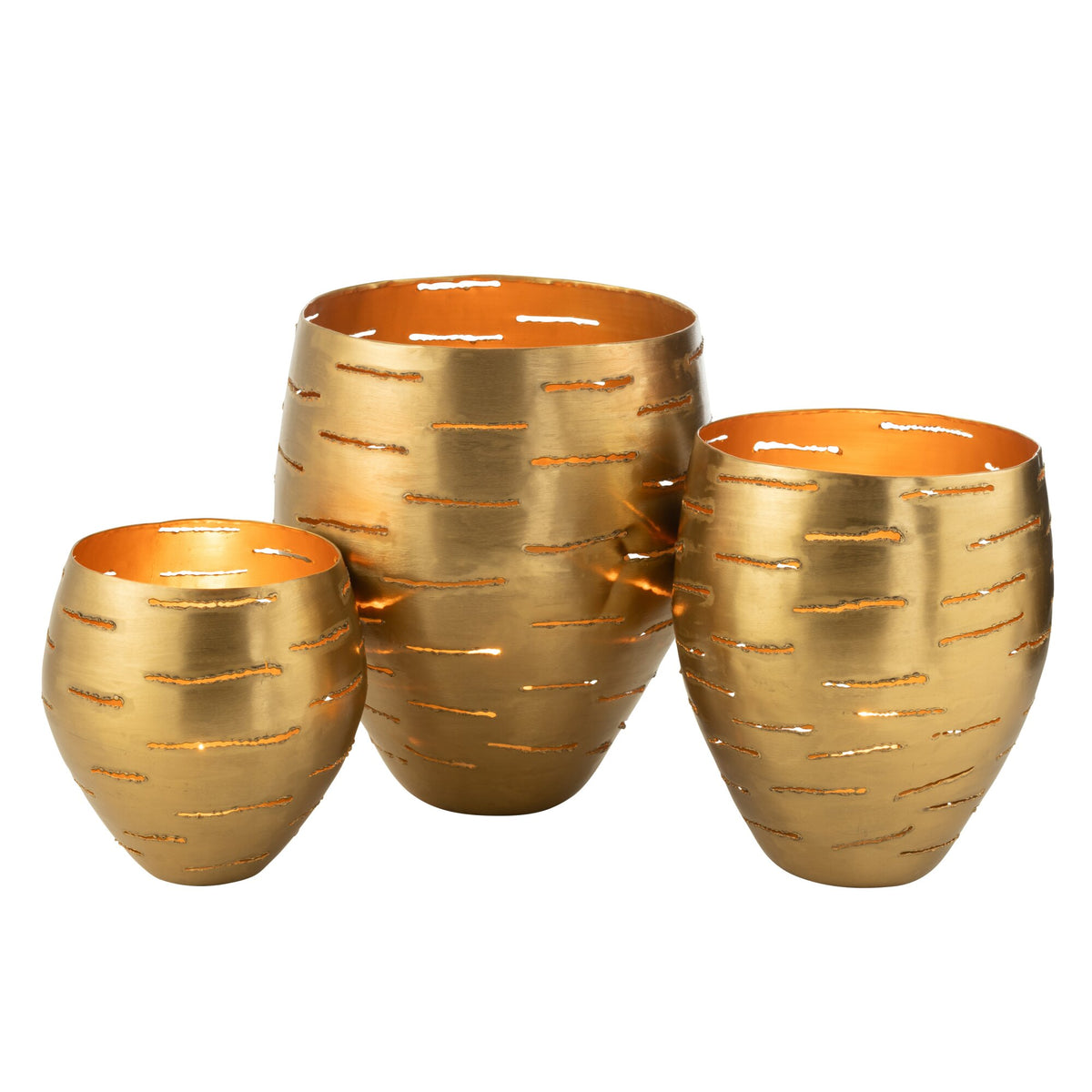 3er-Set Windlichter Metall Gold J-Line