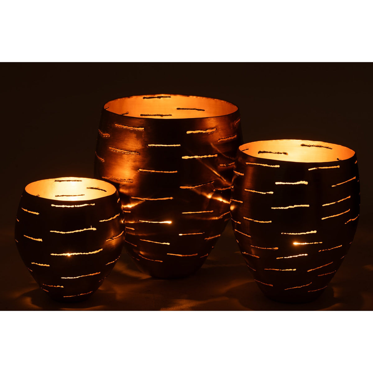 3er-Set Windlichter Metall Gold J-Line