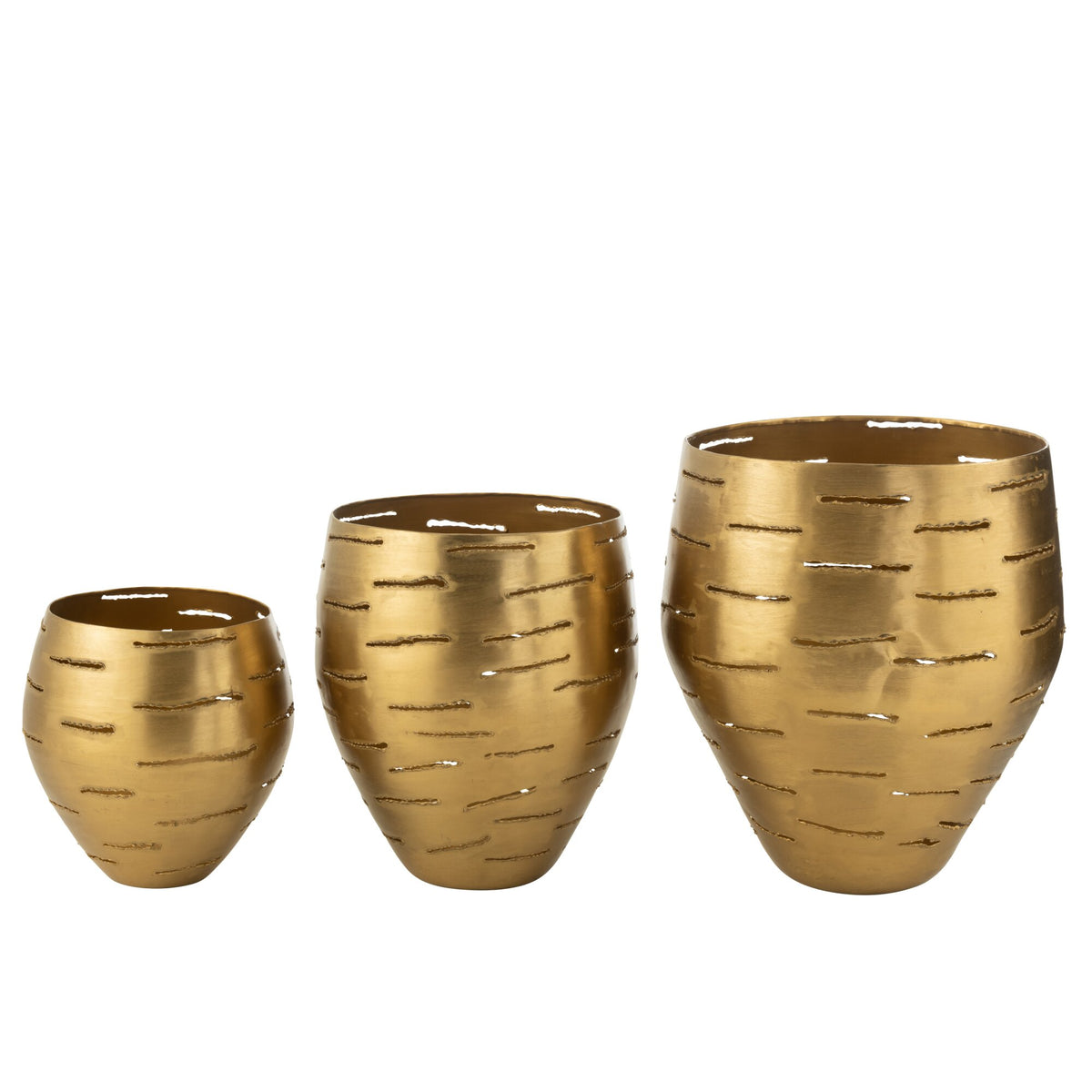 3er-Set Windlichter Metall Gold J-Line