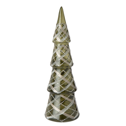 Kerstboom Geruit Glas Large van J-Line, slanke glazen kegel met gouden ruitmotief, hoogte 32cm