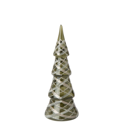 Kerstboom Geruit Glas Small van J-Line, groen glas met champagnekleurige ruiten, hoogte 26,5cm