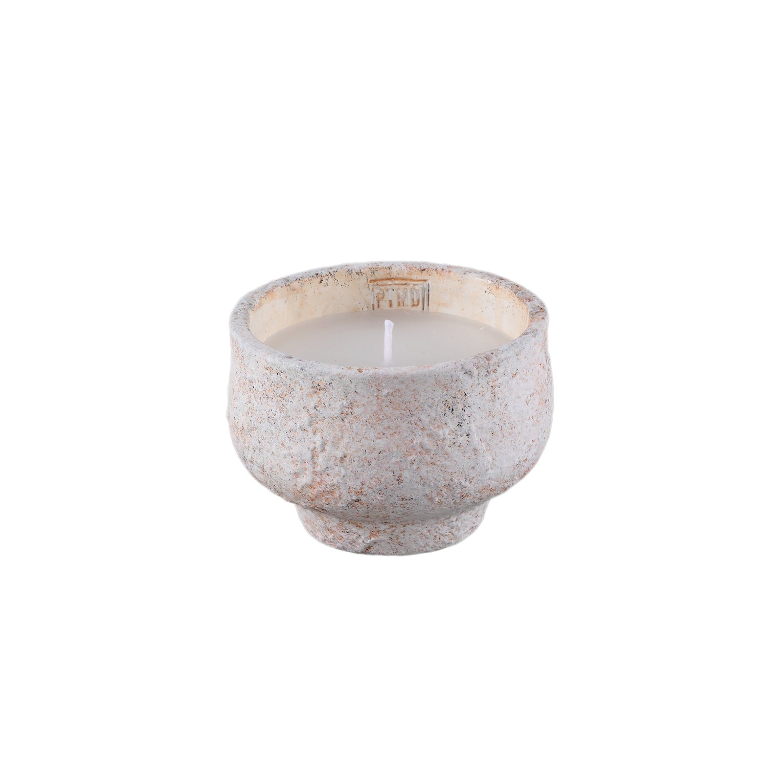 Set Van 4 Outdoor Kaarsen Cement van PTMD, Haily witte kaars op voet op witte achtergrond