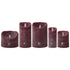 Set van 5 LED kaarsen Rustic Bordeaux van PTMD, de complete set met alle vijf de kaarsen naast elkaar op witte achtergrond