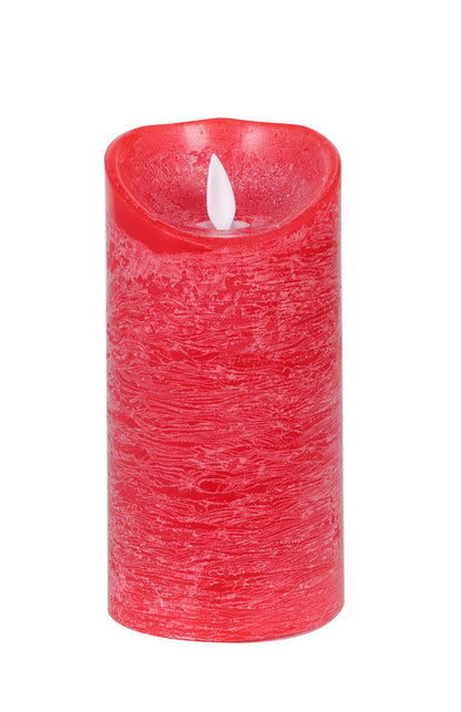 LED kaars maat M van PTMD in rood met rustieke wasstructuur