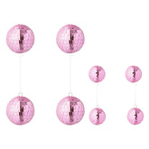 Set Van 8 Kerstballen Spiegelglas Roze van J-Line, de complete set met alle acht de kerstballen naast elkaar op witte achtergrond