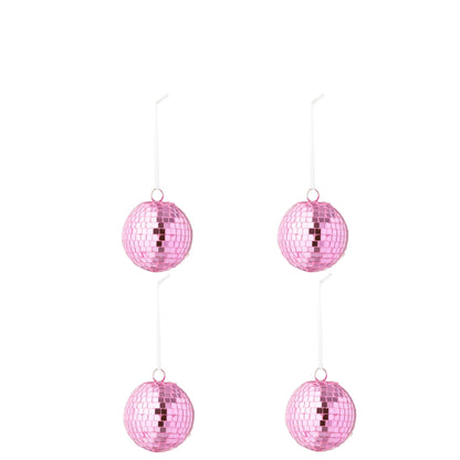 Doos Van 4 Kerstballen Spiegelglas Roze Small van J-Line, onderdeel van de Set Van 8 Kerstballen Spiegelglas Roze, op witte achtergrond